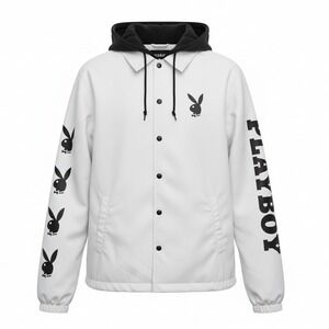 PLAYBOY Vintage 90s Mens XL Bunny‎ Graphic Hooded Coaches Jacket Windbreaker